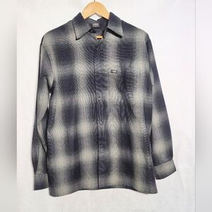 Vintage Caltop Sz M Black and Grey Plaid Button-Up Shirt